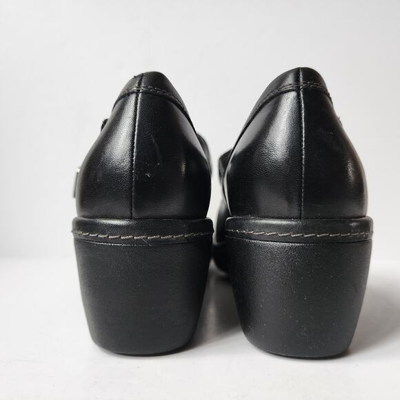 ECCO Shoes Womens Size 37 EU 6.5 US Clogs Mary Jane Wedge Black Leather Buckle - Picture 2 of 11